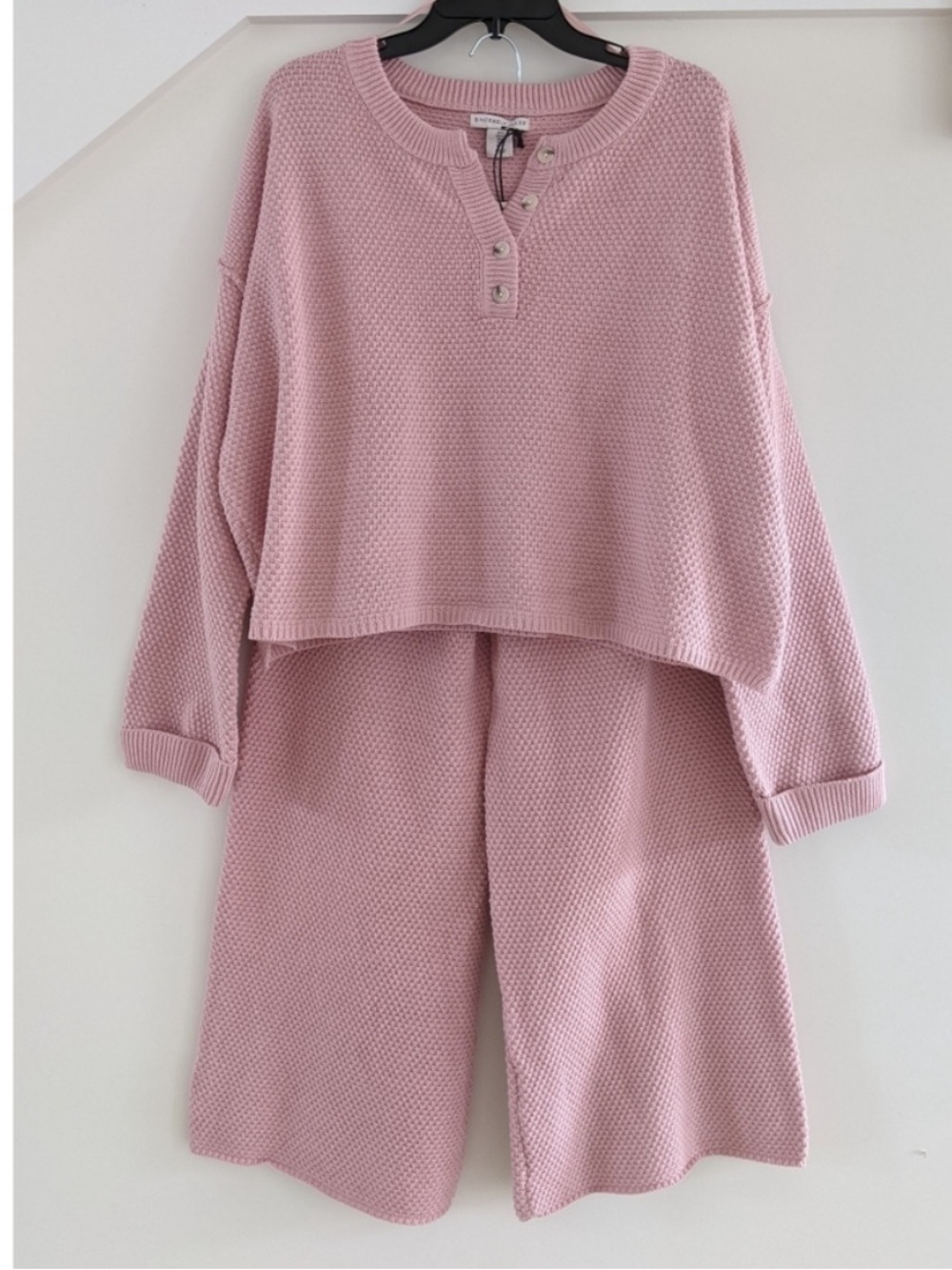 Pink Knit Two-Piece Set - Soft Waffle Texture